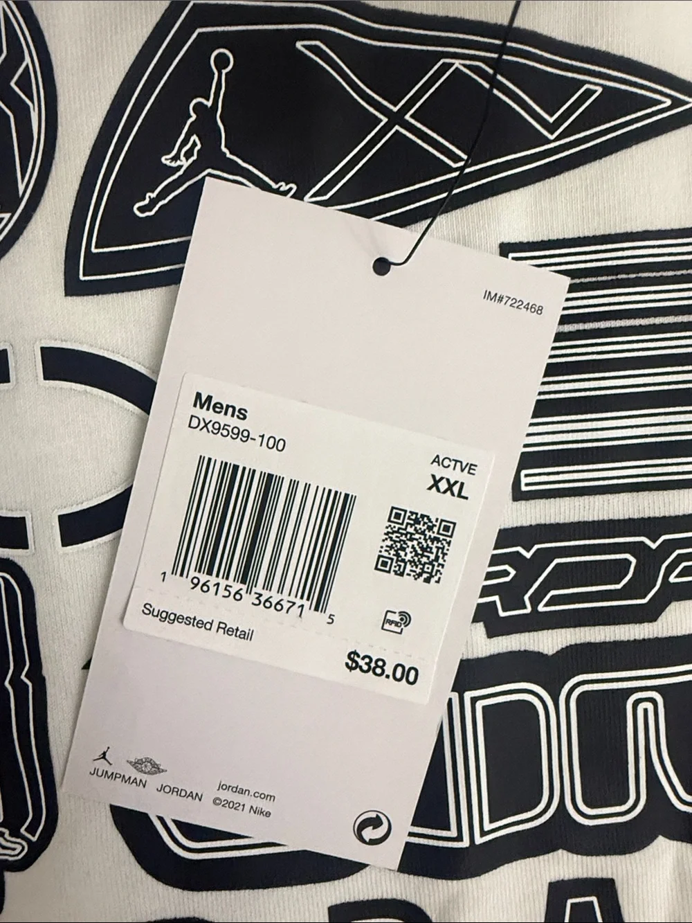 Jordan White Short-Sleeve Tee with Navy Logo Collage